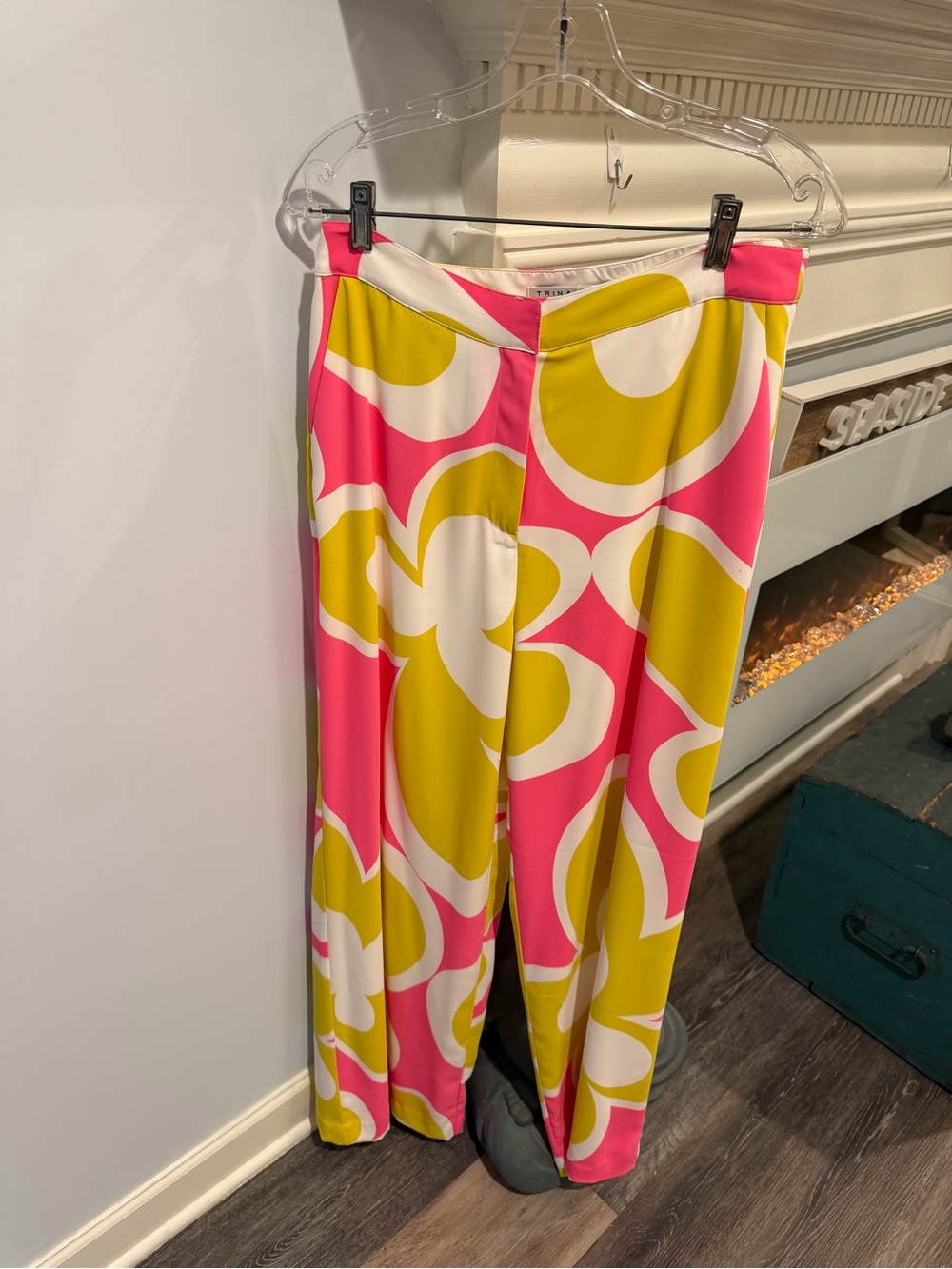 Trina Turk Pink, Yellow & White Oversized Floral Wide-Leg Pants